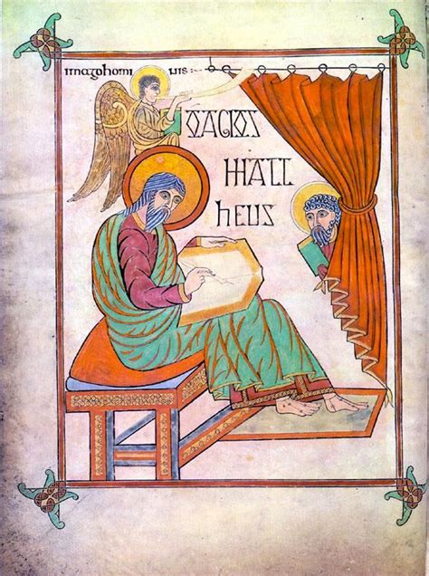 Matthew Writing His Gospel Lindisfarne Gospel 715 720 Byzantine Art