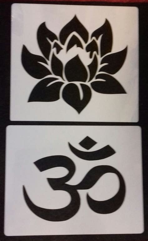 Om Ohm Aum And Lotus Flower Hinduism Hindu Symbol Stencil For Etsy Canada