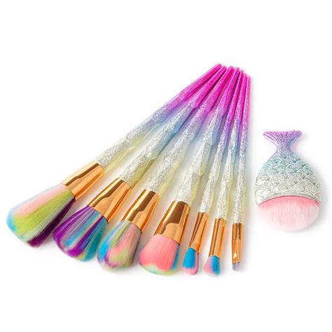 8 Pcsset Glitter Diamond Rainbow Handle Makeup Brushes Cosmetics