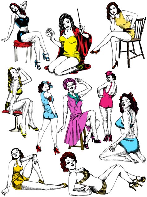 pin up girls vector and photoshop brush pack 01
