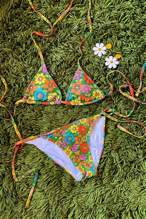 Itsy Bitsy Bikini Far Out Flowers Green Yesterday People