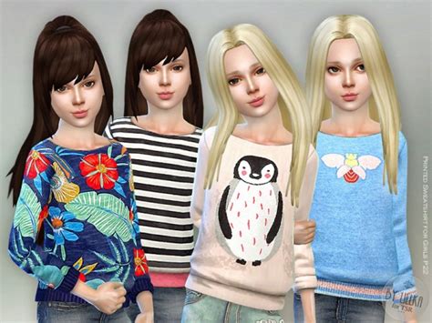 The Sims Resource Printed Sweatshirt For Girls P22 By Lillka • Sims 4