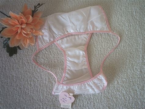 100 Silk Smooth White High Leg String Bikini Panties Lace Trim