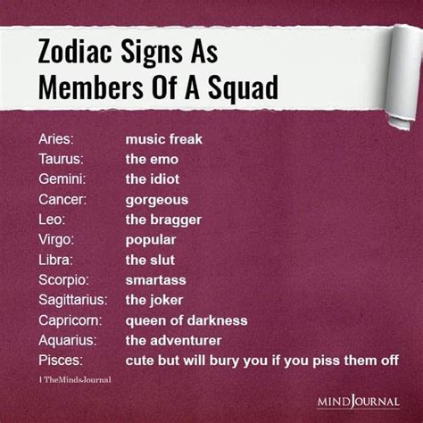 Zodiac Signs As Members Of A Squad In 2020 Zodiac Signs Zodiac Signs