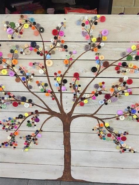 Button Tree Wall Art On Repurposed Pallet Wood Etsy Button Tree Art