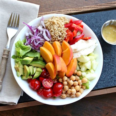 Summer Salad Bowl With Peach Basil Vinaigrette Healthy Ideas Place