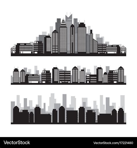 Buildings And Skyscrapers Silhouette Set Vector Image