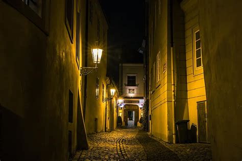 Alley Night Dark Lamp City Lit Street Lonely Abandoned Scene