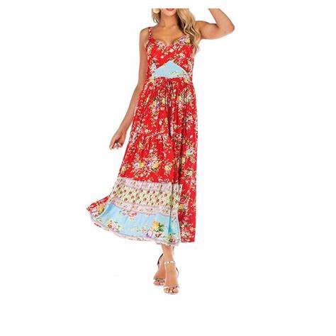 2019 summer women boho print dress spaghetti straps backless pleated dress bohemian patchwork