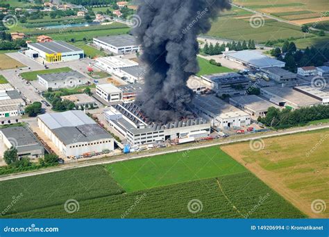 Factory Fire With Black Smoke That Causes Pollution Stock Photo Image