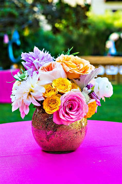 Colorful Flower Arrangement Gold Vase