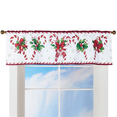 Christmas Candy Cane Curtain Window Valance With Striped Red And White