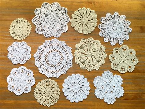 Douking 12pcs Hand Crochet Lace Doilies For Table