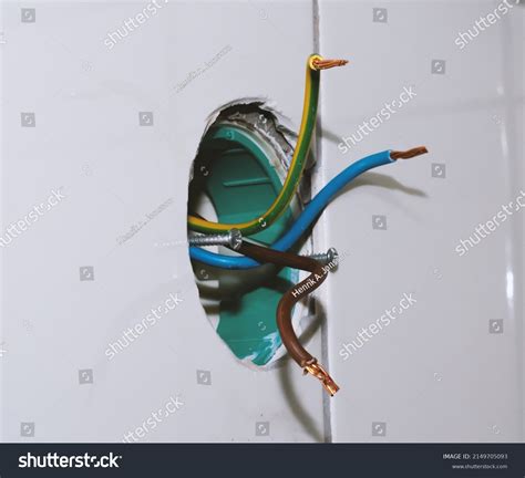 Live Electric Wires Sticking Out Opening Stock Photo 2149705093