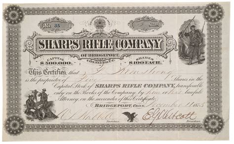 Sharps Rifle Company Capital Stock Certificate Rock Island Auction
