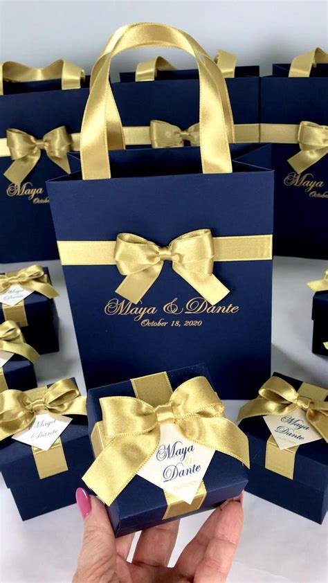 Gold And Navy Blue Wedding Bonbonniere Wedding Favor Box With Etsy