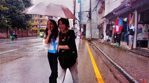 Walking In The Rain Kathmandu City Monsoon In Nepal 1 Hour Rain