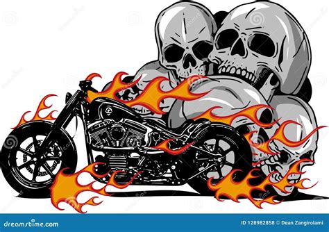 Red Motorcycle With Fiery Drawing Vector Illustration Cartoondealer