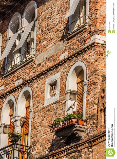 Buildings With Traditional Venetian Windows In Venice Italy Stock