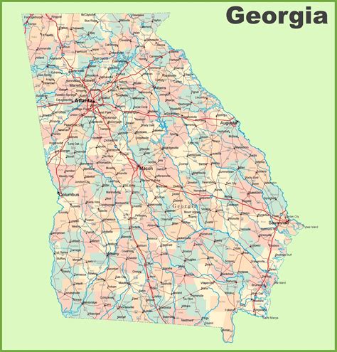 Georgia Road Map With Cities And Towns Georgia Map Highway Map Map