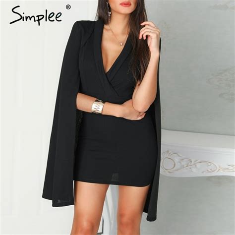 Buy Simplee Sexy Deep V Neck Women Dress Elegant Cloak Sleeve Office Ladies