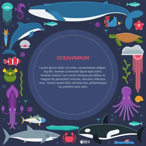 Premium Vector Oceanographic Text Frame With Sea Animals And Fishes