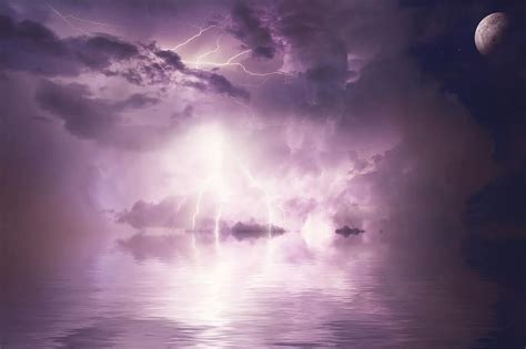 Landscape Fantasy Storm Reflection Rays Clouds Moon Pikist