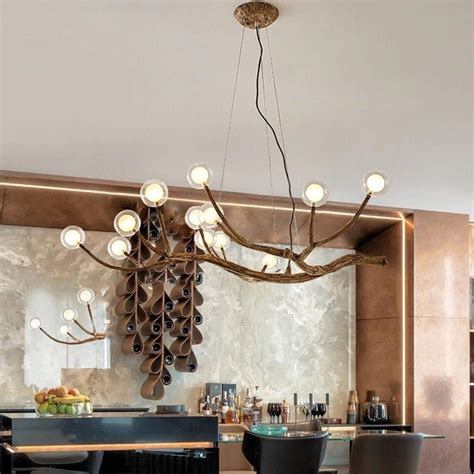 Rustic Tree Branch Glass Bubble Chandelier Lighting Bar Retro