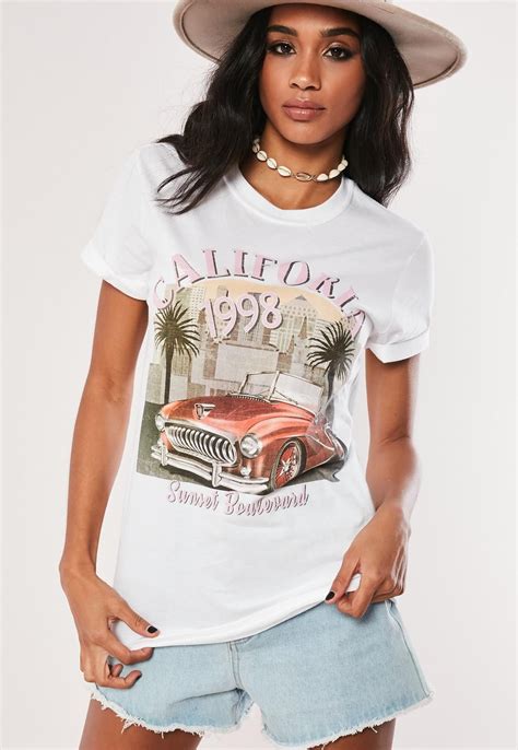 White California Car Graphic T Shirt Missguided Womens Tops Women Shirts