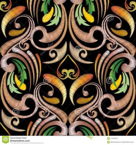 Embroidery Baroque Seamless Pattern Colorful Elegant Vector