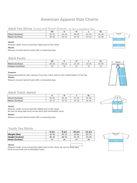 2022 American Apparel Size Chart Fillable Printable Pdf And Forms