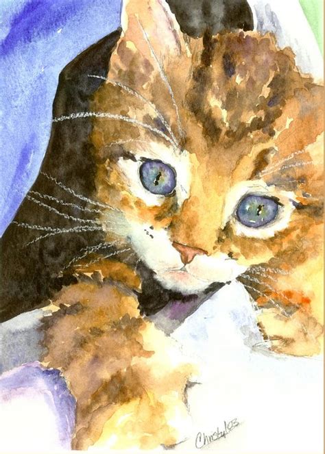 Kitten In Blue Painting By Christy Freeman Stark