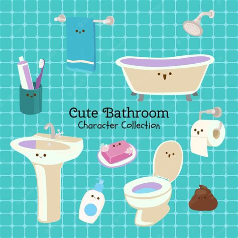 Premium Vector Cute Bathroom Character Collection