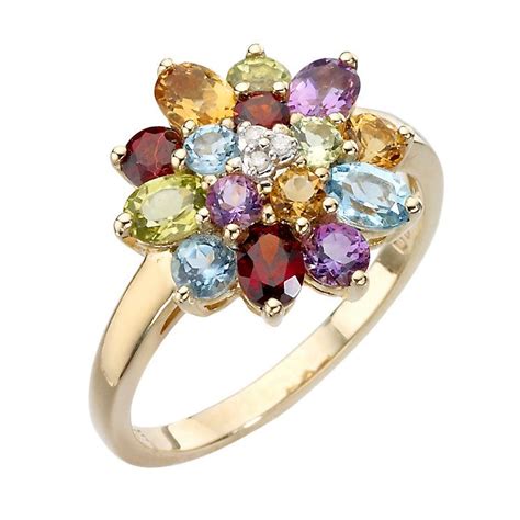 9ct Gold Diamond And Multi Coloured Stones Ring Ernest Jones Colored
