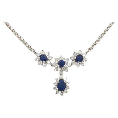 Blue Sapphire And Diamond Drop Necklace For Sale At 1stdibs