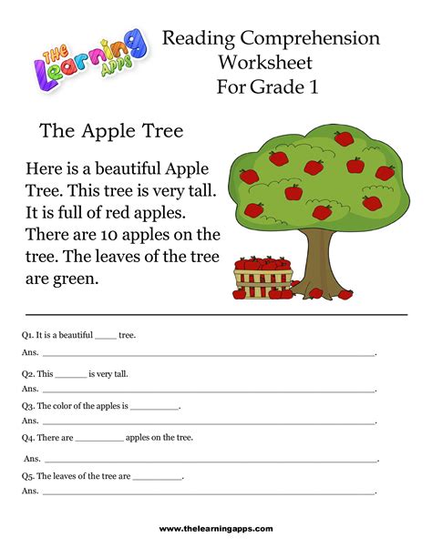 Worksheet On Comprehension For Grade 1