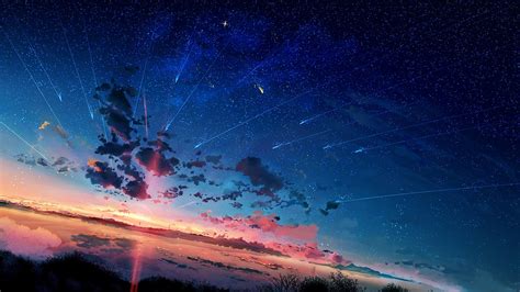 Anime Scenery Horizon Shooting Star Sunset 4k 3840x2160 15