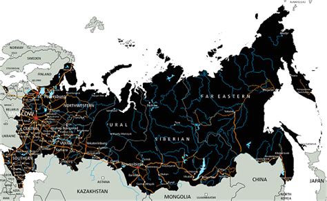 High Detailed Russia Road Map With Labeling Stock Illustration