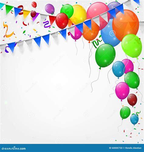 Happy Birthday Party With Balloons And Ribbons Background Stock