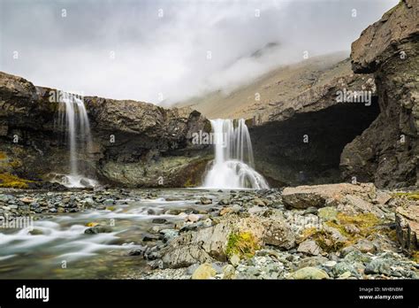 Twin Skutafoss Waterfalls In Eastern Iceland Stock Photo Alamy
