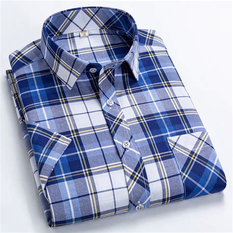 Checkered Shirts For Men Summer Short Sleeved Leisure Slim Fit Plaid