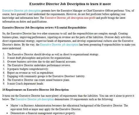 Find out what you should be paid. Executive Director Job Description to learn it more | room ...