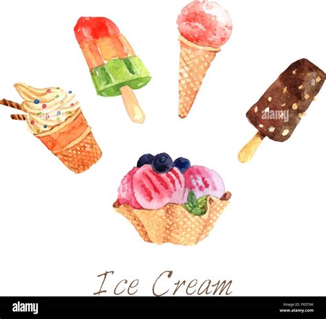 Ice Cream Watercolor Set Stock Vector Image Art Alamy
