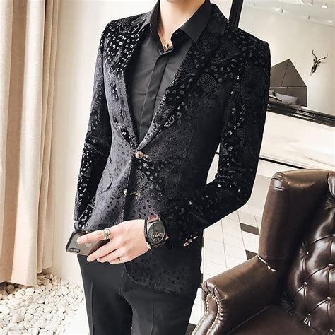 men s blazer slim fit velvet floral casual for prom blazers for men black velvet blazer mens