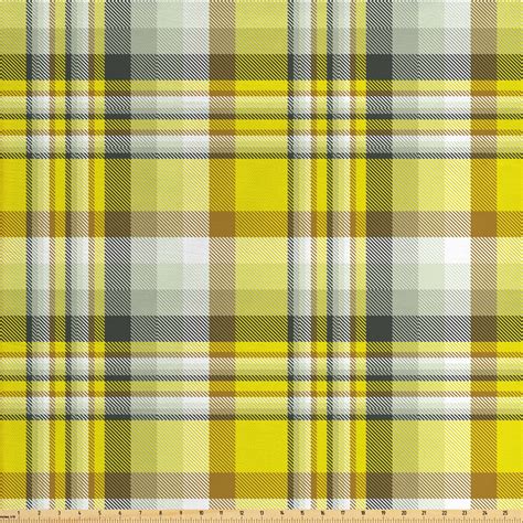 Grey Yellow Fabric By The Yard Vibrant Madras Plaid In Vivid Tones
