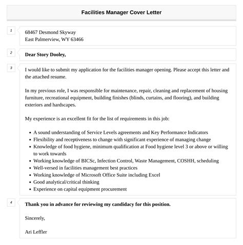 Facilities Manager Cover Letter Velvet Jobs