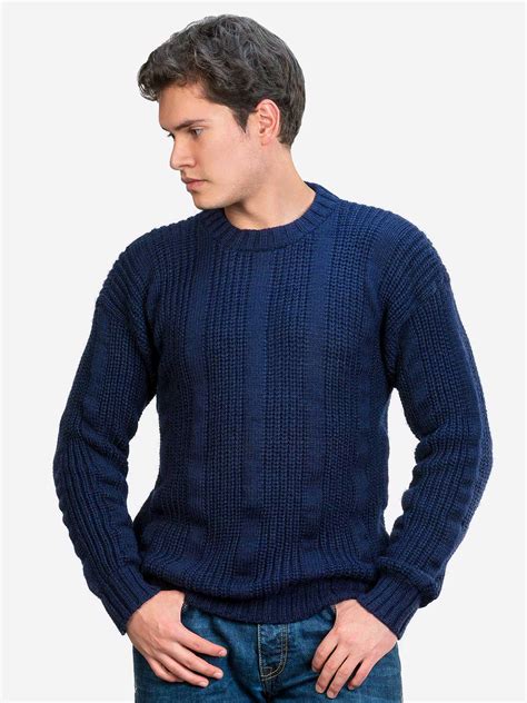 Inti Alpaca Thick Handmade Sweater For Men In Blue Alpaca Wool Winter