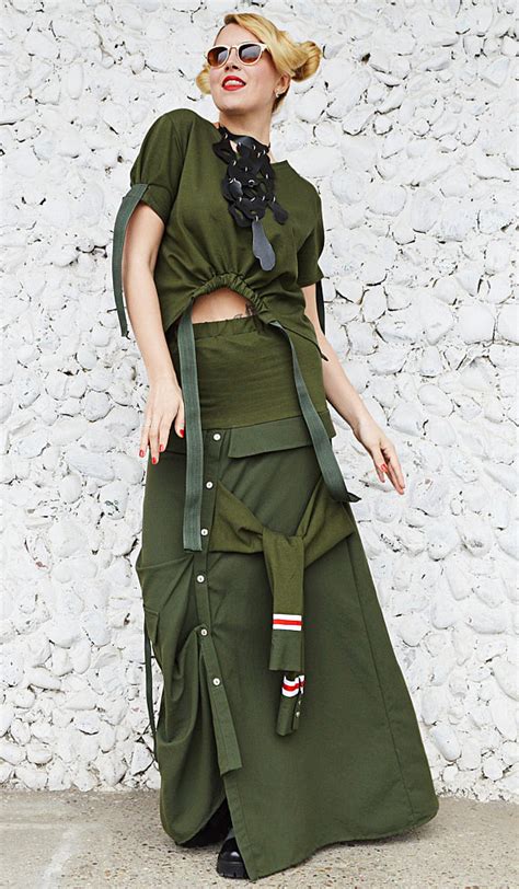 Army Cotton Skirt Maxi Military Skirt Ts26 Teyxo