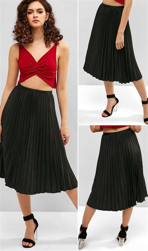 Solid High Waisted Pleated Skirt Black Hot Sales 2019 Skirt Outfits