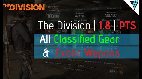 The Division Pts All Classified Gear Exotic Weapons Youtube